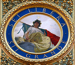 L'immagine centrale del soffitto della Sala Maccari, a Palazzo Madama, che simboleggia l'Italia libera e trionfante