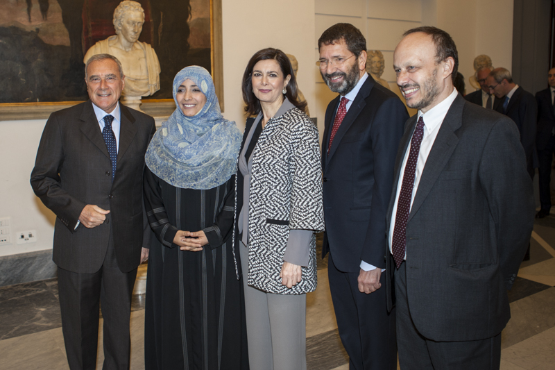 Il Presidente Grasso con la Presidente della Camera, con il Sindaco di Roma e con Tawakkul Karman