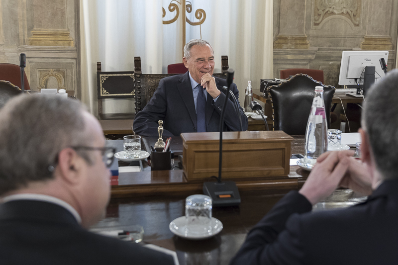 Nella foto, il Presidente Grasso durante l'incontro in Sala Pannini.
