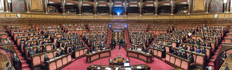 L'Aula legislativa di palazzo Madama durante l'indirizzo di saluto del Presidente Grasso.