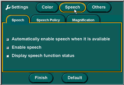 "Speech" button