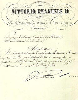 Il progetto di legge Vittorio Emanuele II Re d'Italia