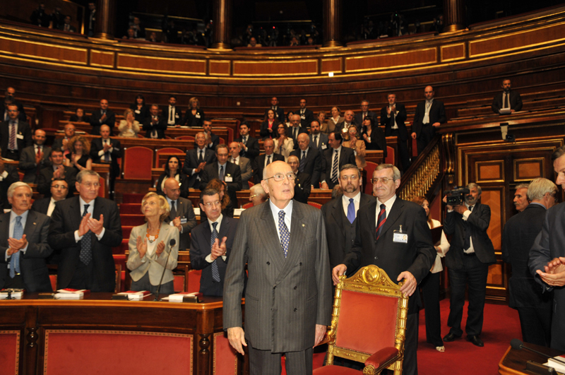 Il Presidente della Repubblica Giorgio Napolitano nell'Aula del Senato