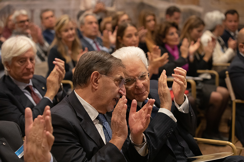Il Presidente del Senato Ignazio La Russa con il Capo dello Stato Sergio Mattarella al convegno promosso dalla Fondazione Croce
