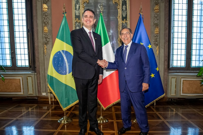 Il Presidente Ignazio La Russa con il Presidente del Senato Federale del Brasile, Rodrigo Pacheco